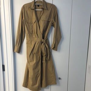 Banana Republic Tan Midi Wrap Dress with Notched Collar